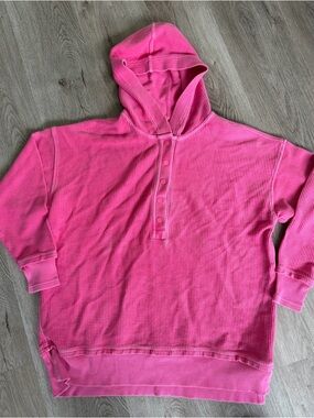 Aerie Oversized Offline Corded Henley Hoodie - Pink - XS/TP